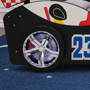 English Elm Cool Racing Kids Bed with LED Lights Cartoon Dog Design for Adventure Bedroom Black 86.4 L x 46.2 W x 27.2 H W2237S00028