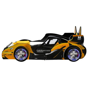 English Elm Cool Racing Kids Bed with LED Lights Cartoon Dog Design for Adventure Bedroom Yellow+Black 83.85 L x 43.11 W x 31.49 H W2237S00029
