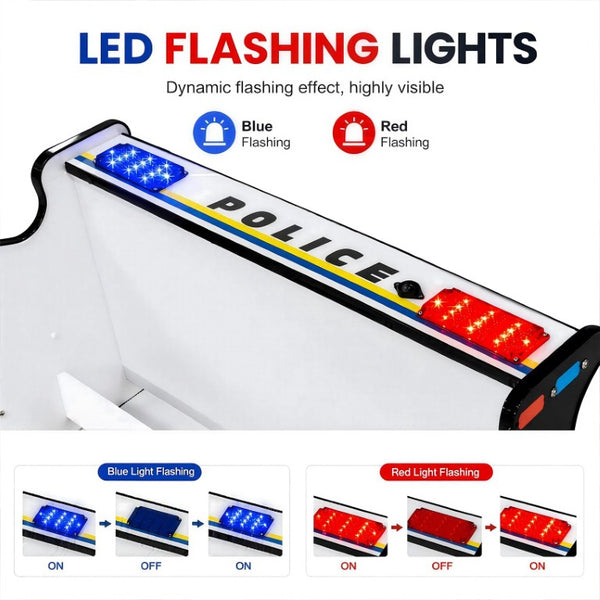 English Elm 84 Inch Kids Patrol Car Twin Bed Frame with LED Wheel Lights and Flashing Spoiler W2237S00030