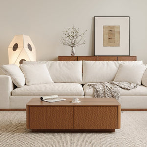 English Elm 47.2 Inch Mid Century Walnut Coffee Table with Hammer Texture and 2 Storage Drawers W2263P418243