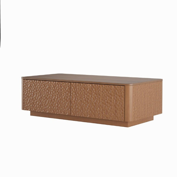 English Elm 47.2 Inch Mid Century Walnut Coffee Table with Hammer Texture and 2 Storage Drawers W2263P418243