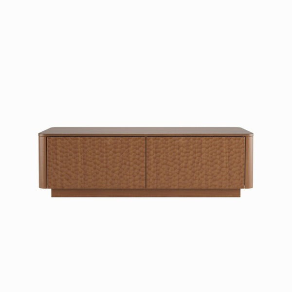 English Elm 47.2 Inch Mid Century Walnut Coffee Table with Hammer Texture and 2 Storage Drawers W2263P418243