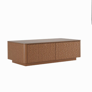 English Elm 47.2 Inch Mid Century Walnut Coffee Table with Hammer Texture and 2 Storage Drawers W2263P418243