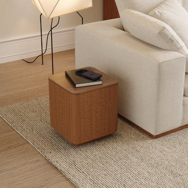 English Elm 15.74 Inch Walnut MDF Square Side Table with Hammer Texture Finish and Safe Rounded Corners W2263P418255