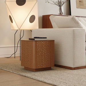 English Elm 15.74 Inch Walnut MDF Square Side Table with Hammer Texture Finish and Safe Rounded Corners W2263P418255