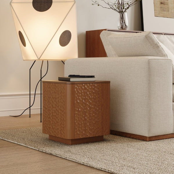 English Elm 15.74 Inch Walnut MDF Square Side Table with Hammer Texture Finish and Safe Rounded Corners W2263P418255