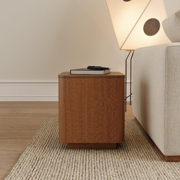 English Elm 15.74 Inch Walnut MDF Square Side Table with Hammer Texture Finish and Safe Rounded Corners W2263P418255