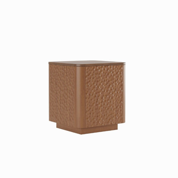 English Elm 15.74 Inch Walnut MDF Square Side Table with Hammer Texture Finish and Safe Rounded Corners W2263P418255
