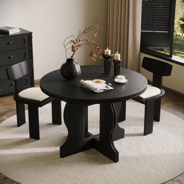 English Elm Farmhouse Expandable Round to Oval Dining Table Seats Eight with Solid Wood Base W2263P426702