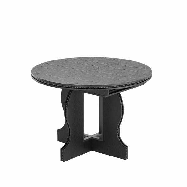 English Elm Farmhouse Expandable Round to Oval Dining Table Seats Eight with Solid Wood Base W2263P426702
