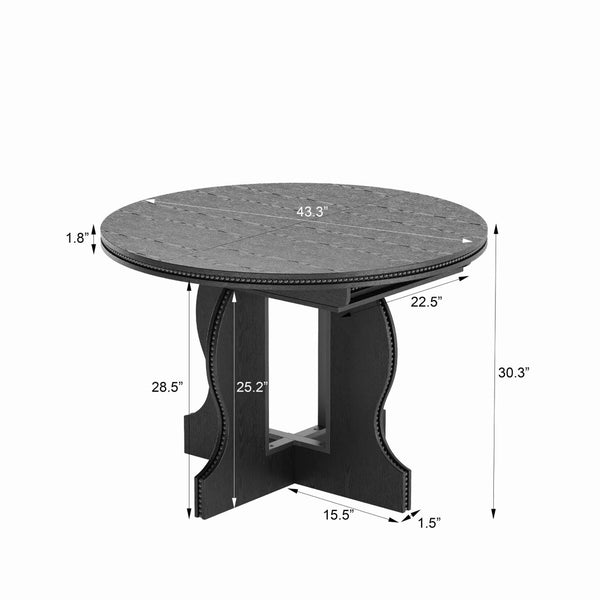 English Elm Farmhouse Expandable Round to Oval Dining Table Seats Eight with Solid Wood Base W2263P426702