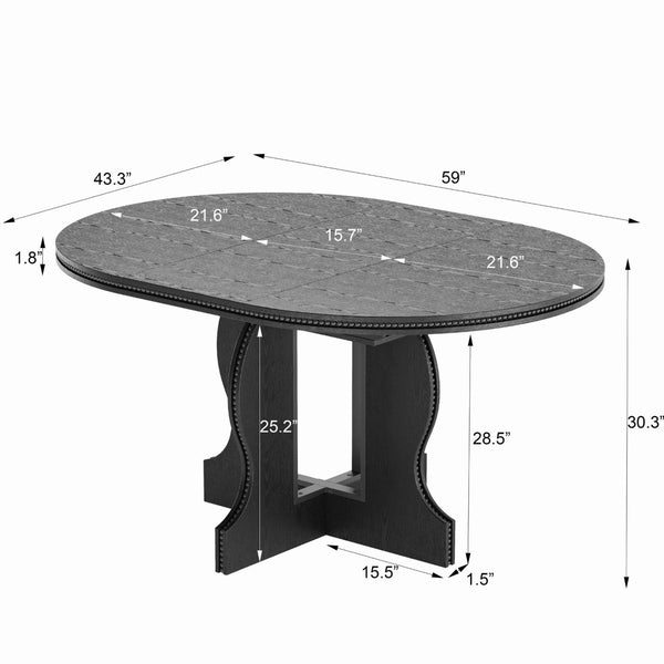 English Elm Farmhouse Expandable Round to Oval Dining Table Seats Eight with Solid Wood Base W2263P426702