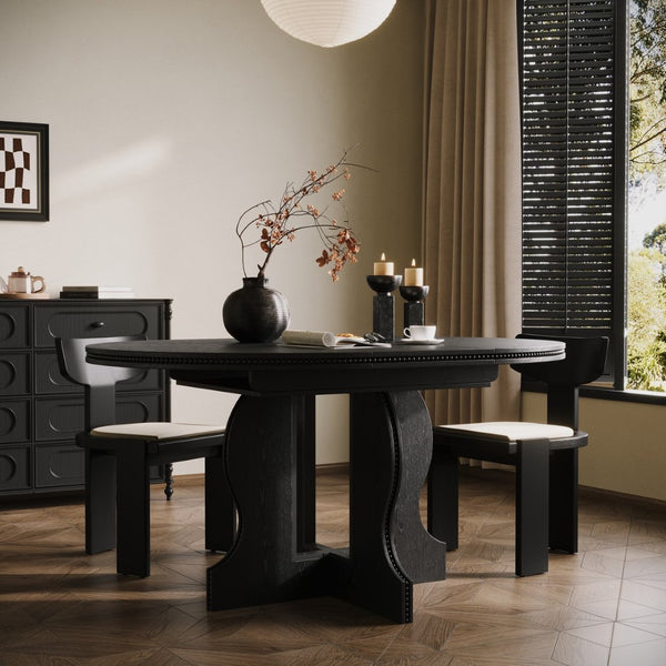 English Elm Farmhouse Expandable Round to Oval Dining Table Seats Eight with Solid Wood Base W2263P426702