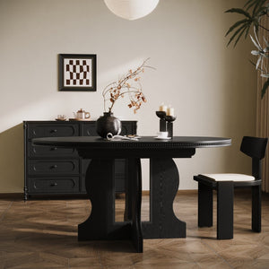 English Elm Farmhouse Expandable Round to Oval Dining Table Seats Eight with Solid Wood Base W2263P426702