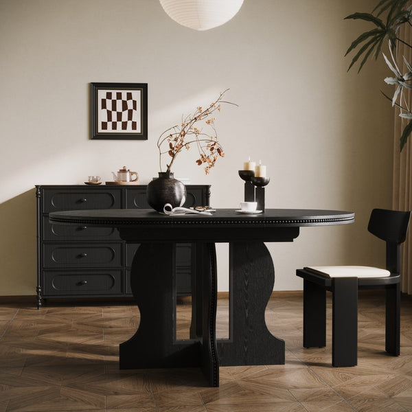English Elm Farmhouse Expandable Round to Oval Dining Table Seats Eight with Solid Wood Base W2263P426702