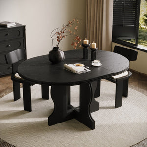 English Elm Farmhouse Expandable Round to Oval Dining Table Seats Eight with Solid Wood Base W2263P426702