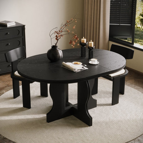 English Elm Farmhouse Expandable Round to Oval Dining Table Seats Eight with Solid Wood Base W2263P426702