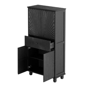 English Elm 64.5'' Tall Black Geometric Cabinet Sunburst Wood Relief Doors Entryway Storage W2263P450593