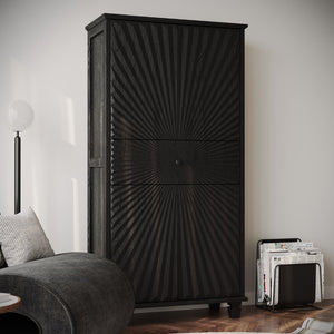 English Elm 64.5'' Tall Black Geometric Cabinet Sunburst Wood Relief Doors Entryway Storage W2263P450593