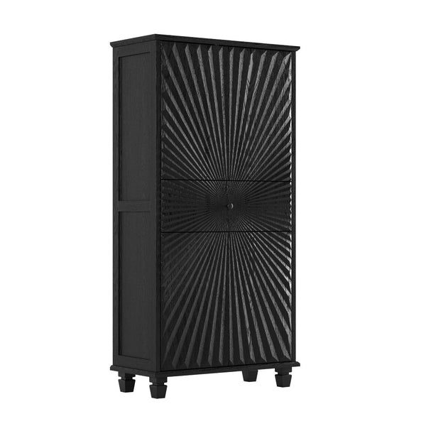 English Elm 64.5'' Tall Black Geometric Cabinet Sunburst Wood Relief Doors Entryway Storage W2263P450593