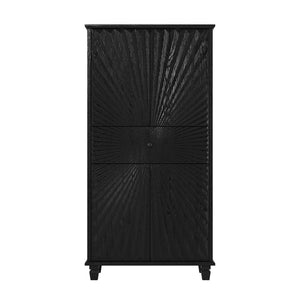 English Elm 64.5'' Tall Black Geometric Cabinet Sunburst Wood Relief Doors Entryway Storage W2263P450593