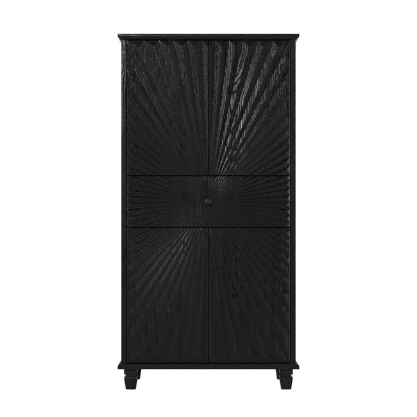 English Elm 64.5'' Tall Black Geometric Cabinet Sunburst Wood Relief Doors Entryway Storage W2263P450593