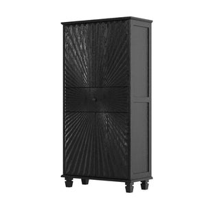 English Elm 64.5'' Tall Black Geometric Cabinet Sunburst Wood Relief Doors Entryway Storage W2263P450593