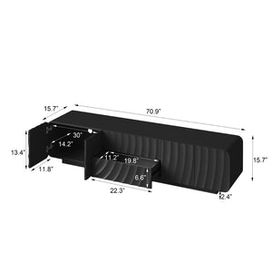 English Elm 70''tv Console Sculptural Spiral Wave Relief Matte Black Media Stand with Drawers W2263P483094
