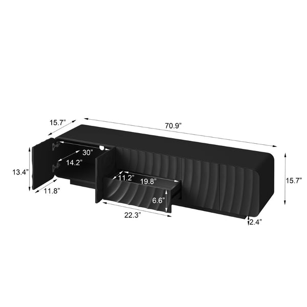 English Elm 70''tv Console Sculptural Spiral Wave Relief Matte Black Media Stand with Drawers W2263P483094