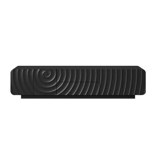English Elm 70''tv Console Sculptural Spiral Wave Relief Matte Black Media Stand with Drawers W2263P483094