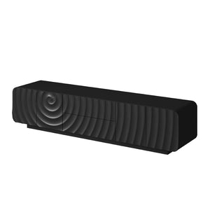 English Elm 70''tv Console Sculptural Spiral Wave Relief Matte Black Media Stand with Drawers W2263P483094
