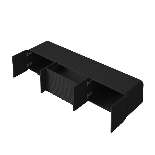 English Elm 70''tv Console Sculptural Spiral Wave Relief Matte Black Media Stand with Drawers W2263P483094
