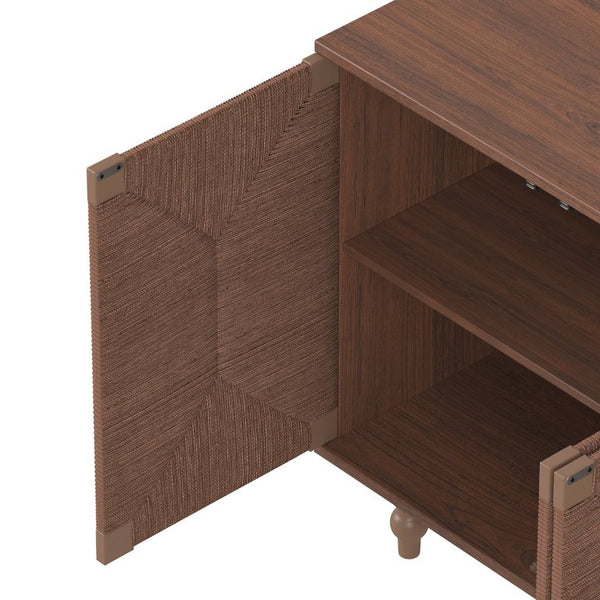 English Elm Accent Seagrass Door Sideboard Solid Wood Buffet Cabinet for Dining Room Entryway W2263P493387