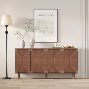 English Elm Accent Seagrass Door Sideboard Solid Wood Buffet Cabinet for Dining Room Entryway W2263P493387