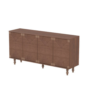 English Elm Accent Seagrass Door Sideboard Solid Wood Buffet Cabinet for Dining Room Entryway W2263P493387
