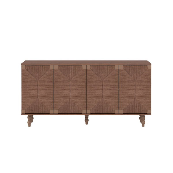 English Elm Accent Seagrass Door Sideboard Solid Wood Buffet Cabinet for Dining Room Entryway W2263P493387
