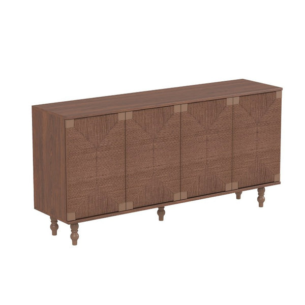 English Elm Accent Seagrass Door Sideboard Solid Wood Buffet Cabinet for Dining Room Entryway W2263P493387