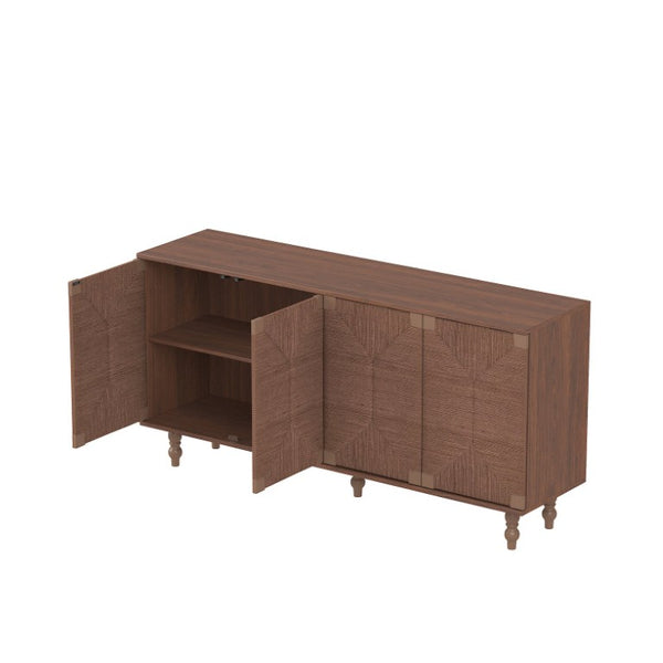 English Elm Accent Seagrass Door Sideboard Solid Wood Buffet Cabinet for Dining Room Entryway W2263P493387