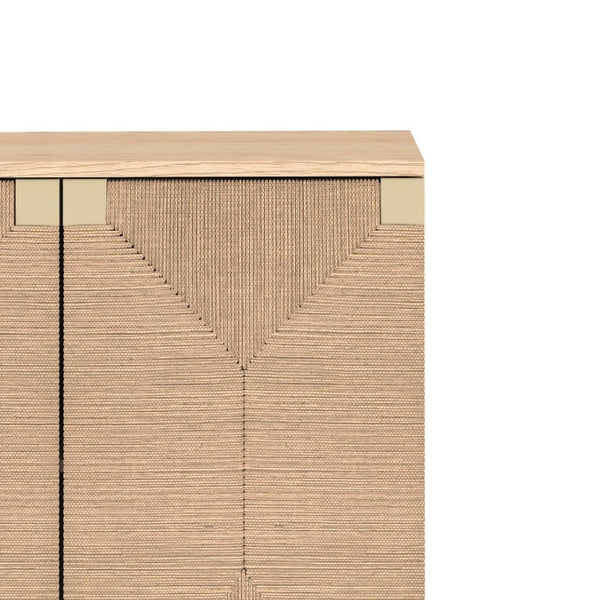 English Elm Accent Seagrass Door Sideboard with Wire-Brushed Wood Finish for Dining or Entryway W2263P500100
