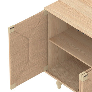 English Elm Accent Seagrass Door Sideboard with Wire-Brushed Wood Finish for Dining or Entryway W2263P500100