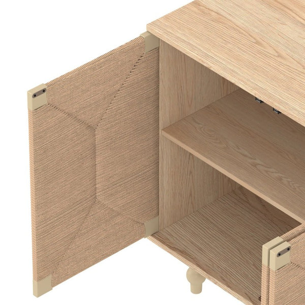 English Elm Accent Seagrass Door Sideboard with Wire-Brushed Wood Finish for Dining or Entryway W2263P500100