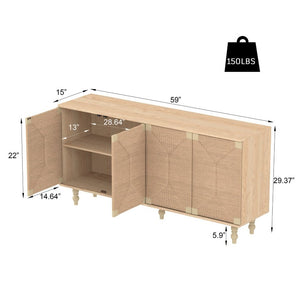 English Elm Accent Seagrass Door Sideboard with Wire-Brushed Wood Finish for Dining or Entryway W2263P500100