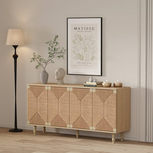 English Elm Accent Seagrass Door Sideboard with Wire-Brushed Wood Finish for Dining or Entryway W2263P500100