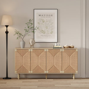 English Elm Accent Seagrass Door Sideboard with Wire-Brushed Wood Finish for Dining or Entryway W2263P500100