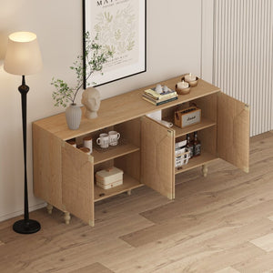 English Elm Accent Seagrass Door Sideboard with Wire-Brushed Wood Finish for Dining or Entryway W2263P500100