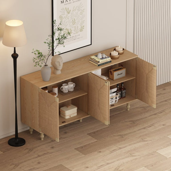 English Elm Accent Seagrass Door Sideboard with Wire-Brushed Wood Finish for Dining or Entryway W2263P500100