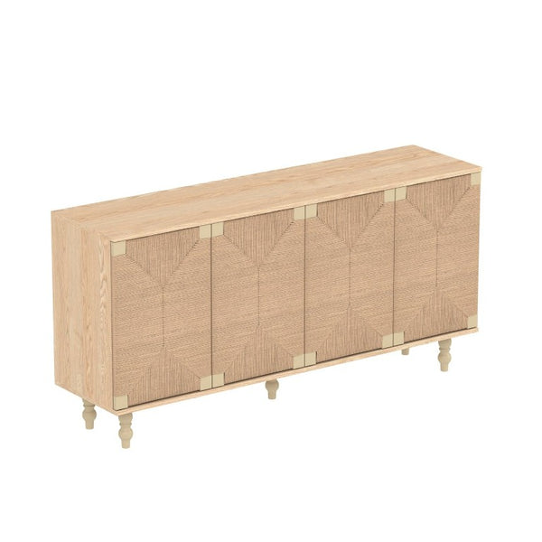 English Elm Accent Seagrass Door Sideboard with Wire-Brushed Wood Finish for Dining or Entryway W2263P500100