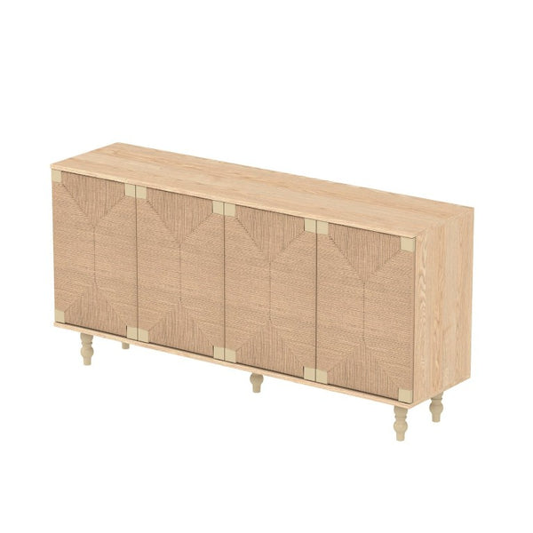 English Elm Accent Seagrass Door Sideboard with Wire-Brushed Wood Finish for Dining or Entryway W2263P500100