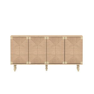 English Elm Accent Seagrass Door Sideboard with Wire-Brushed Wood Finish for Dining or Entryway W2263P500100