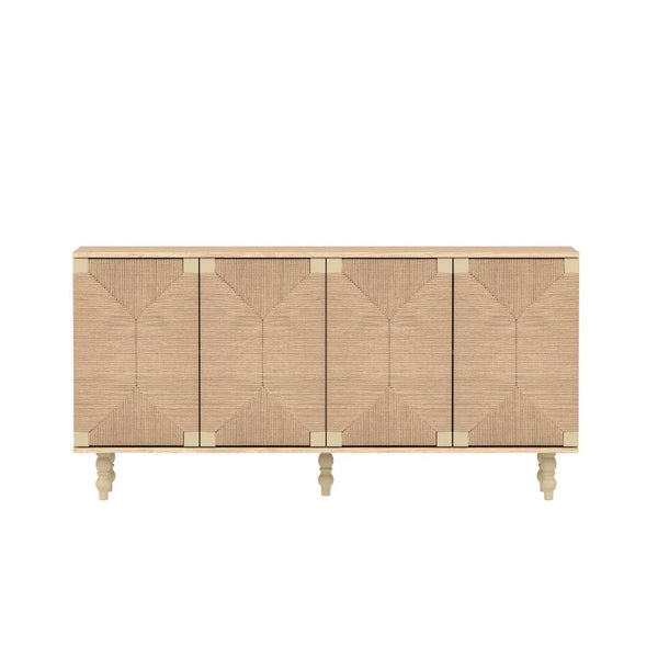English Elm Accent Seagrass Door Sideboard with Wire-Brushed Wood Finish for Dining or Entryway W2263P500100